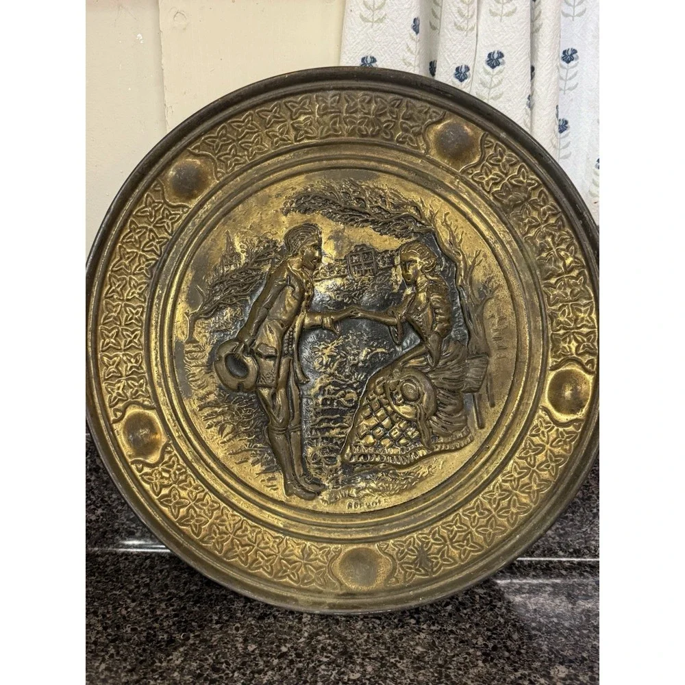 Vintage Embossed‎ Brass Wall Plate 14